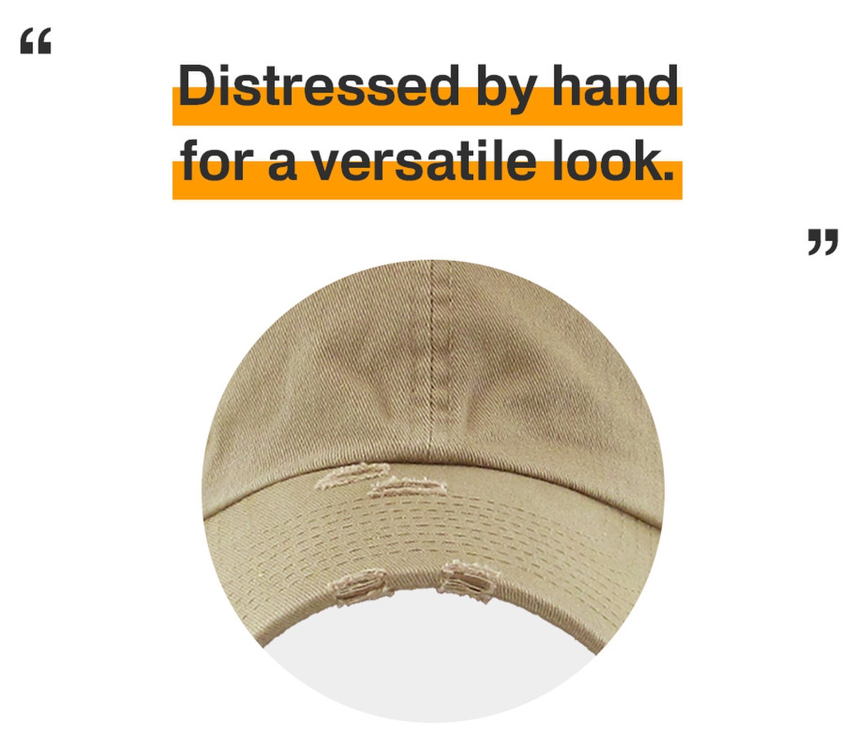 Khaki Distressed Vintage Baseball Cap Front View
